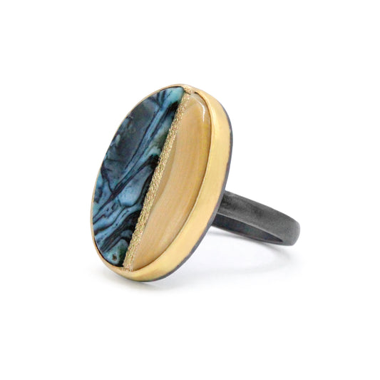 Chrysocolla and Agate Gold Inlay Ring