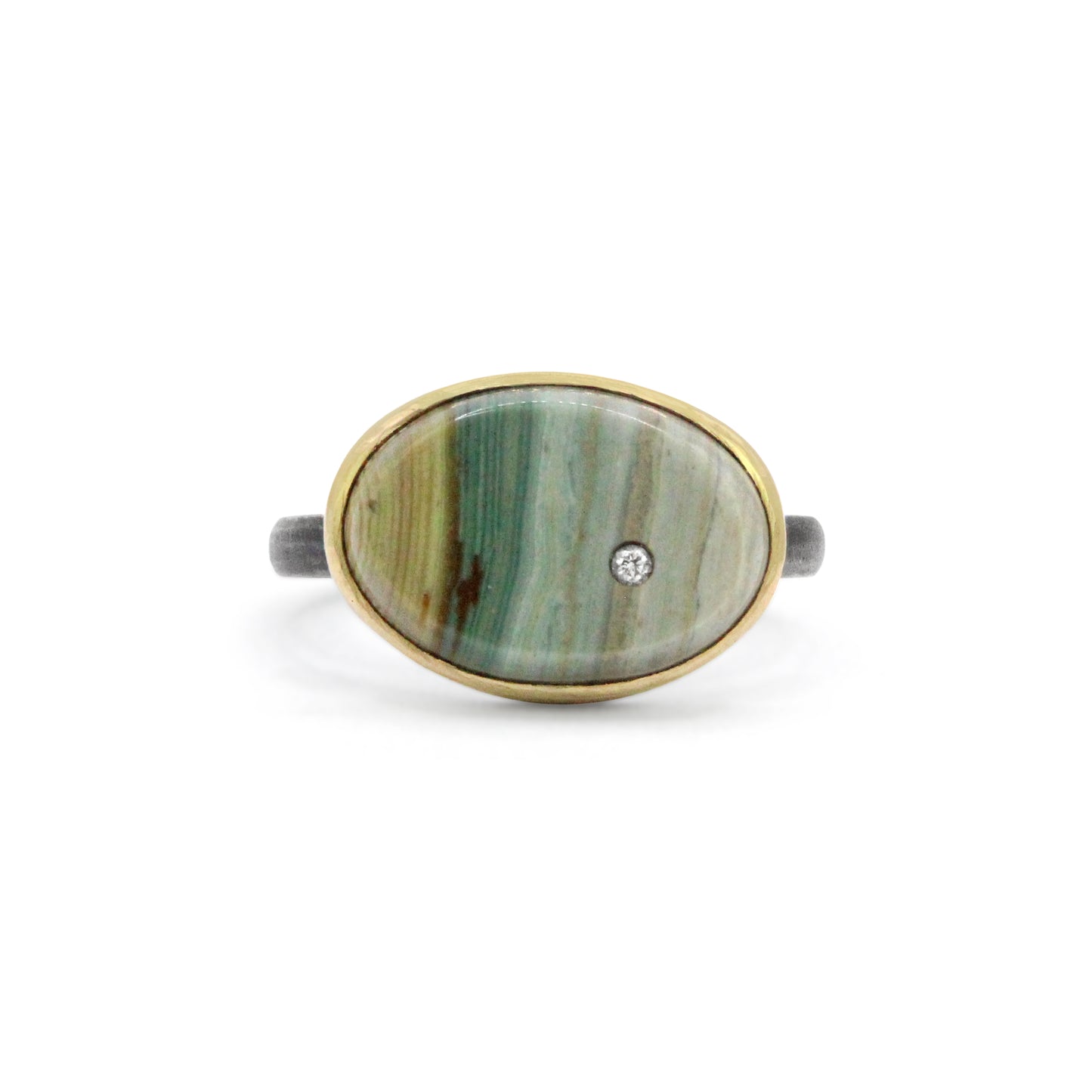 Gary Green Jasper and Diamond Elliptical Orbit Gold Ring
