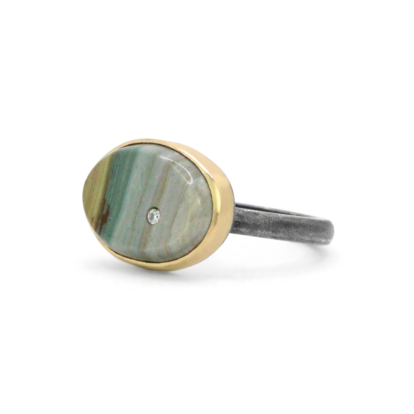 Gary Green Jasper and Diamond Elliptical Orbit Gold Ring