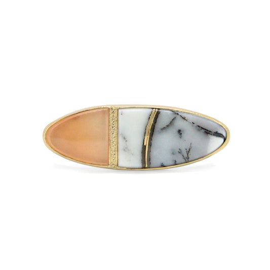 Dendritic Opal and Agate Gold Inlay Kintsugi Two-finger Ring