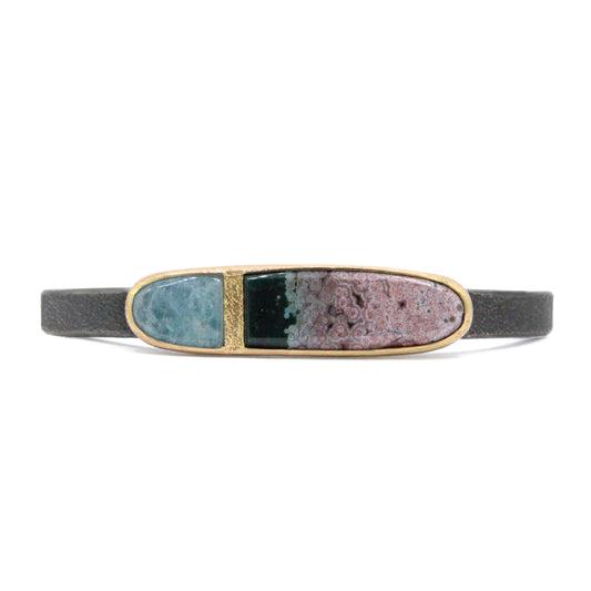Aquamarine and Ocean Jasper Gold Inlay Bracelet