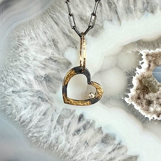 Small Black and Gold Heart Keumboo Pendant with Diamond