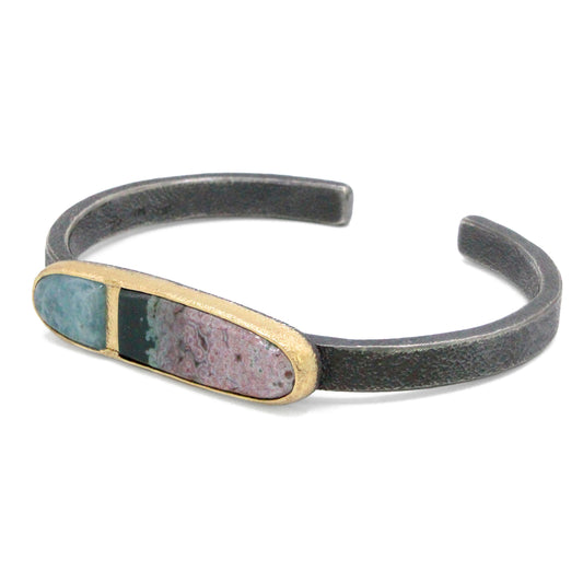 Aquamarine and Ocean Jasper Gold Inlay Bracelet