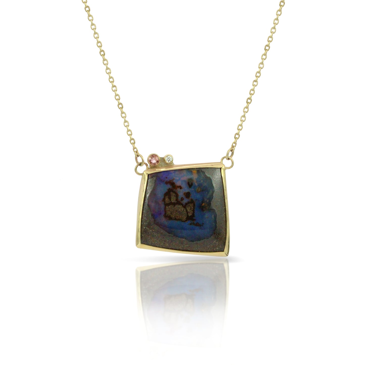 Boulder Opal, Oregon Sunstone, Diamond and Gold Necklace