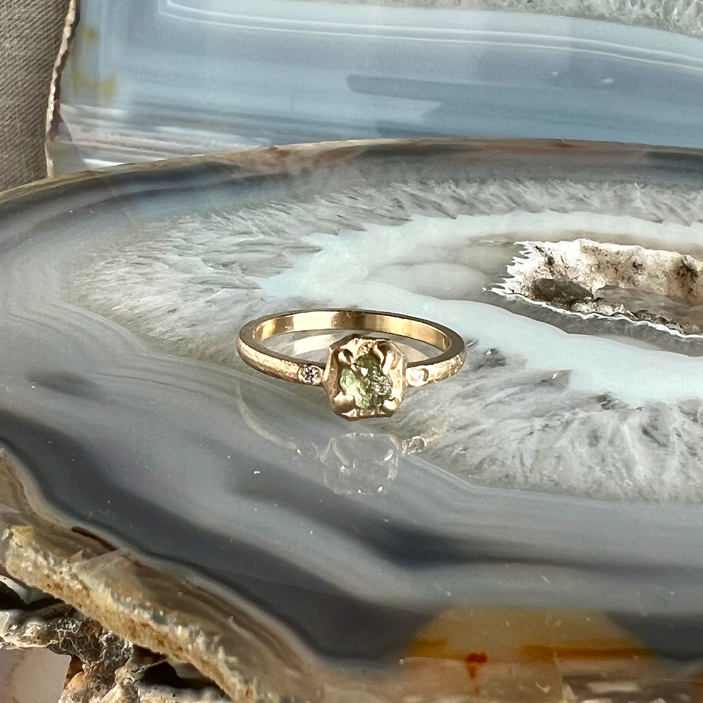 Glacier Montana Sapphire, Diamonds, and Gold Ring