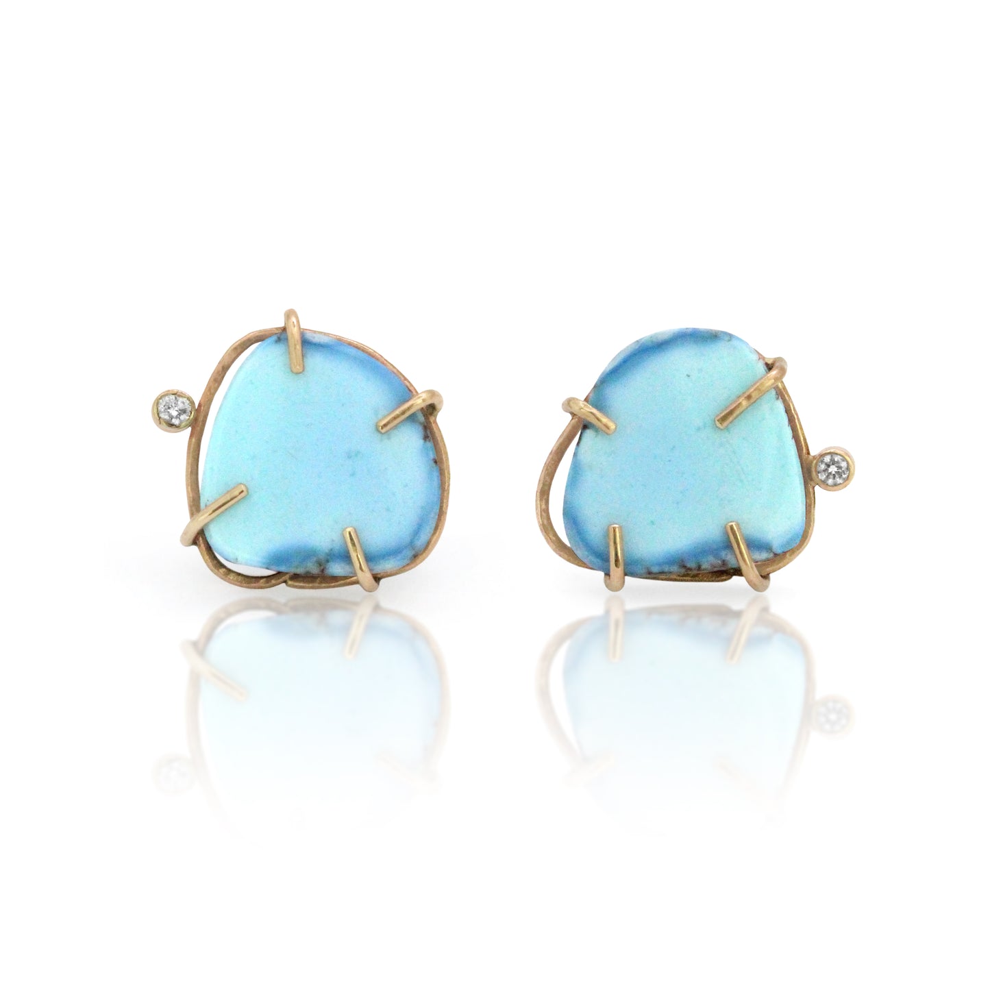 Lavender Turquoise and Diamond Gold Stud Earrings