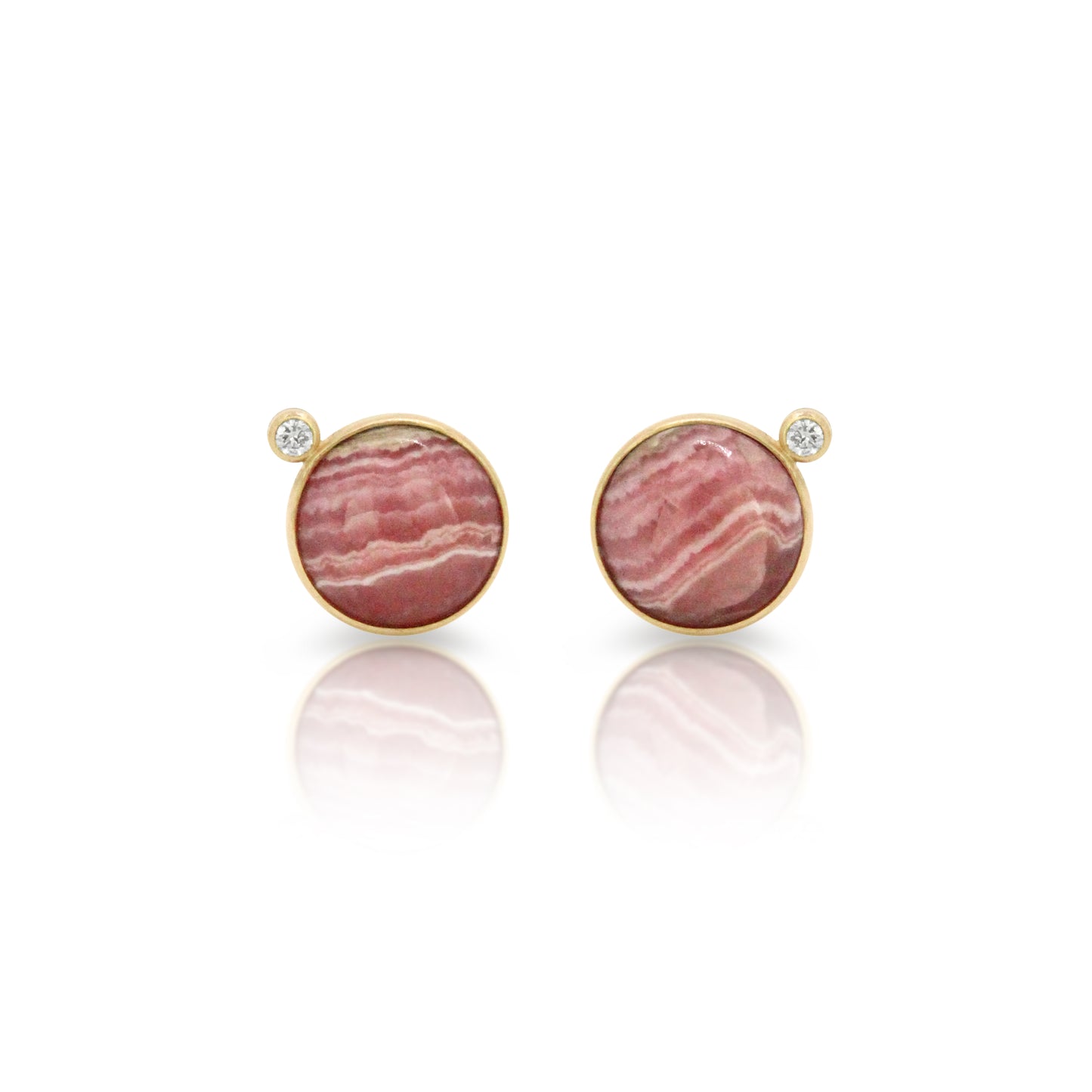 Rhodochrosite and Diamond Gold Stud Earrings