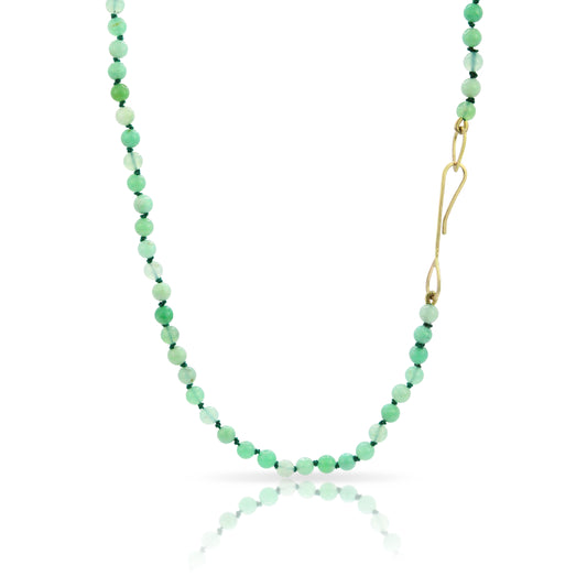 Hand Knotted Chrysoprase and Gold Necklace