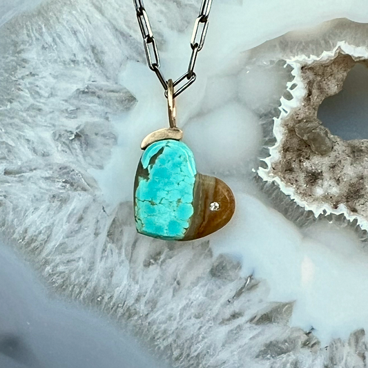 Turquoise and Diamond Gold Heart Pendant