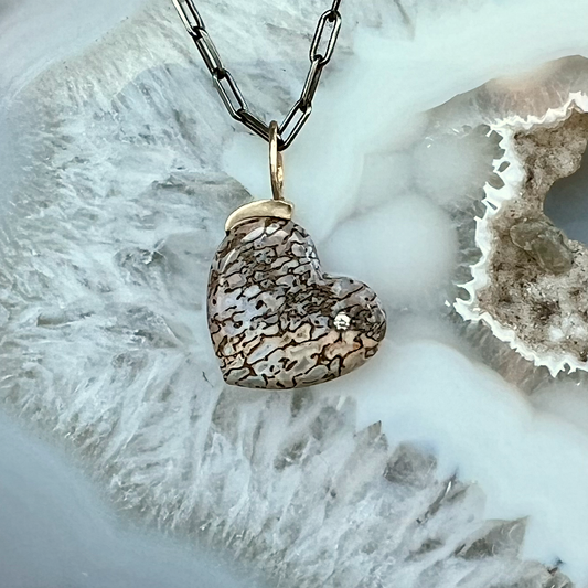 Dinosaur Bone and Diamond Gold Heart Pendant