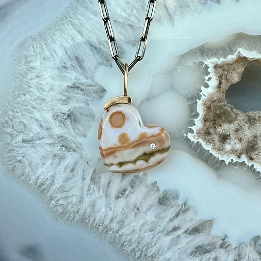 Ocean Jasper and Diamond Gold Heart Pendant