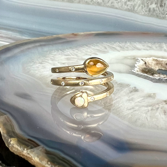 Diamond Wrap Gold Ring with Opal and Citrine (custom order)