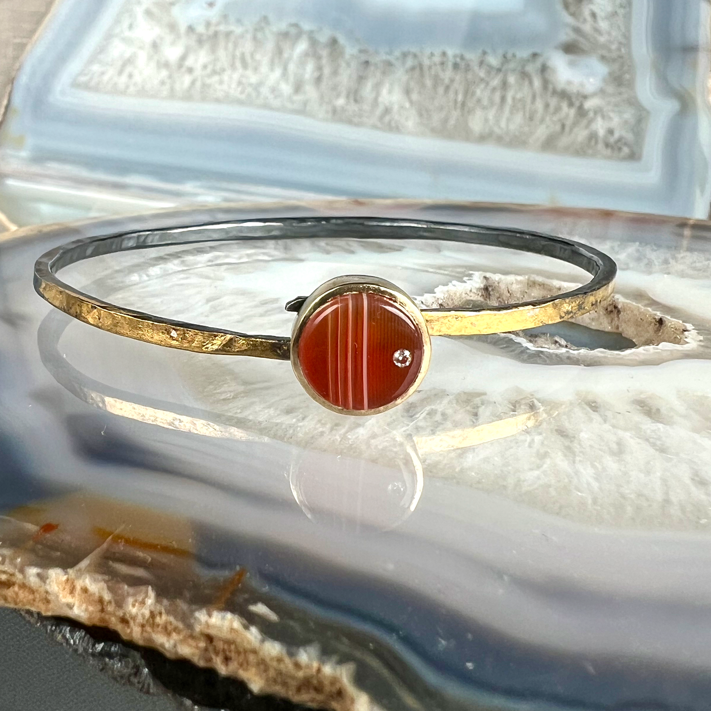 Carnelian and Diamond Gold Moon Bracelet