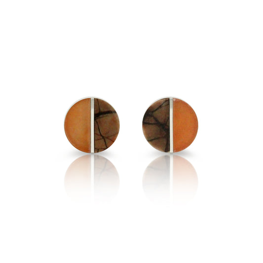 Hematite Jasper and Zamora Agate Inlay Stud Earrings