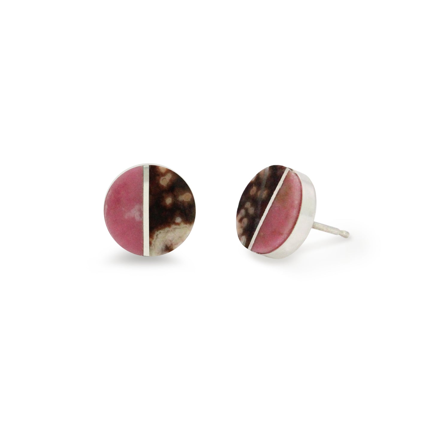 Rhodonite and Ocean Jasper Inlay Stud Earrings