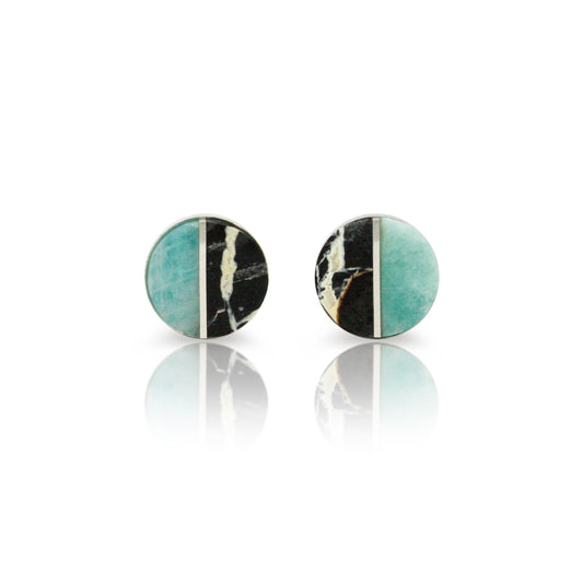 Iron Buffalo and Amazonite Inlay Stud Earrings