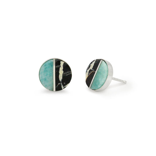 Iron Buffalo and Amazonite Inlay Stud Earrings