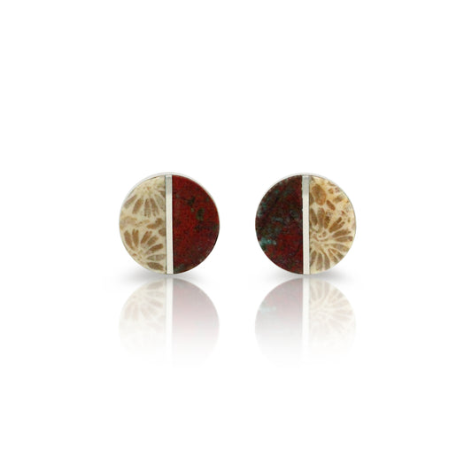 Sonoran Sunrise Jasper and Fossilized Coral Inlay Stud Earrings