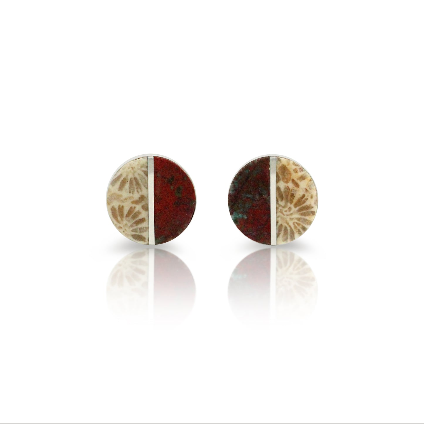 Sonoran Sunrise Jasper and Fossilized Coral Inlay Stud Earrings