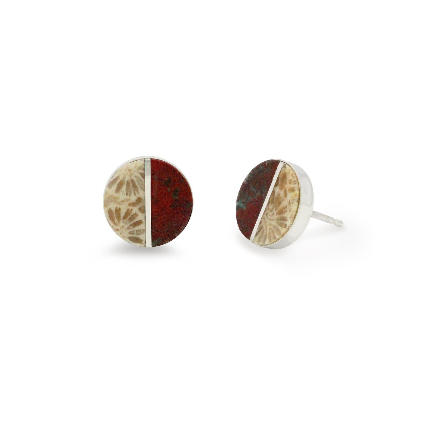 Sonoran Sunrise Jasper and Fossilized Coral Inlay Stud Earrings