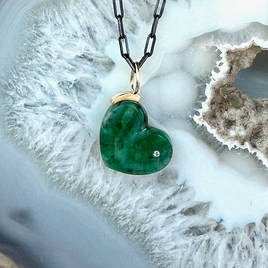 Emerald and Diamond Gold Heart Pendant