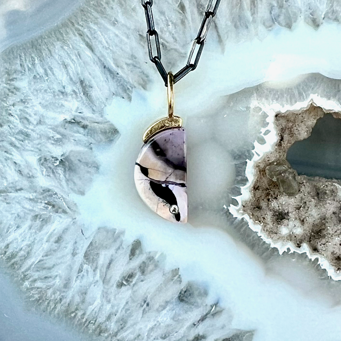Tiffany Stone and Diamond Gold Moon Pendant