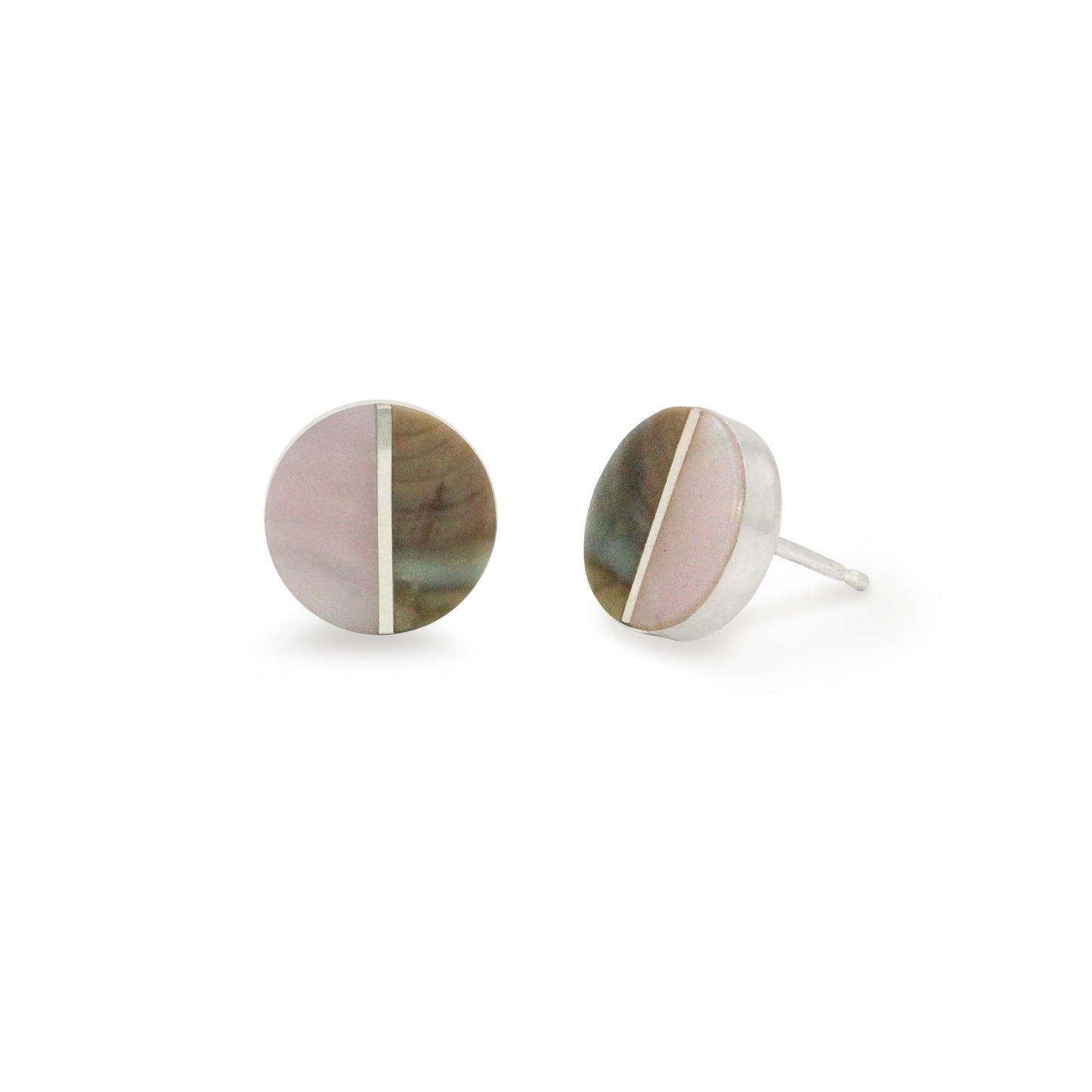 Pink Opal and Imperial Jasper Inlay Stud Earrings