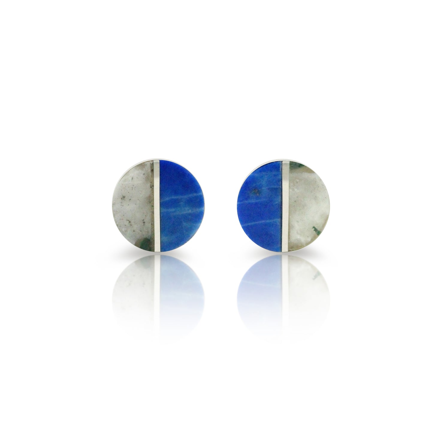 Plume Agate and Lapis Inlay Stud Earrings