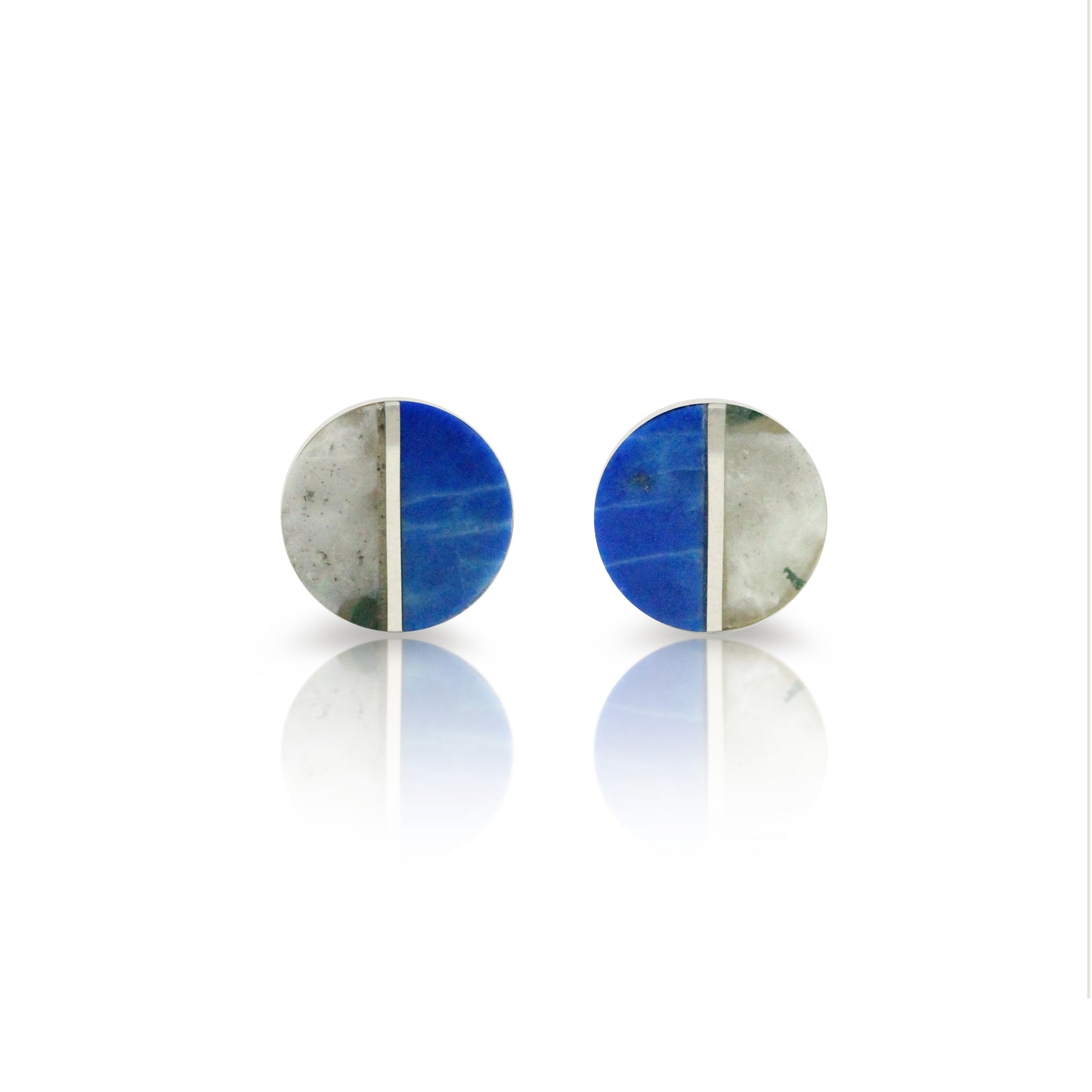 Plume Agate and Lapis Inlay Stud Earrings