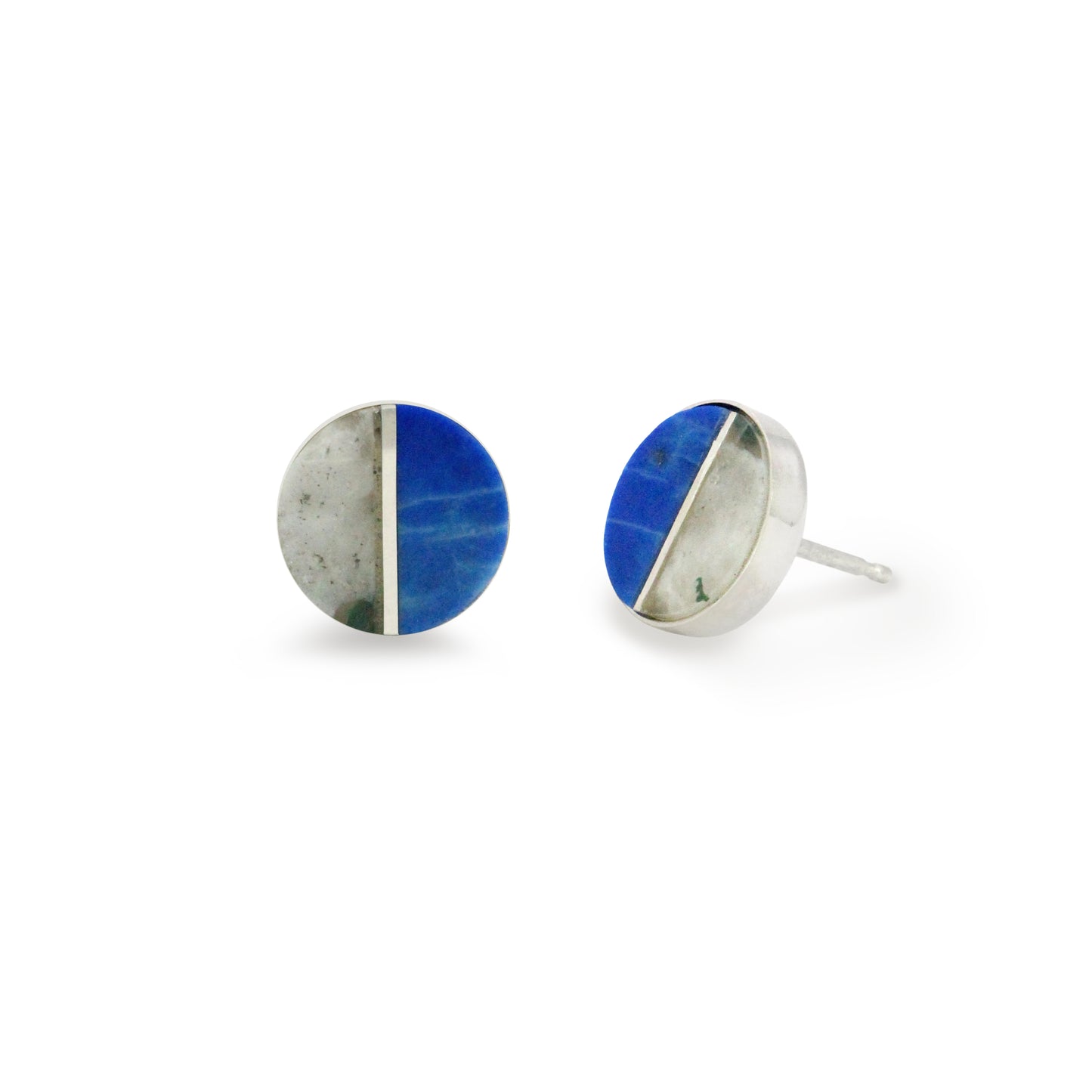 Plume Agate and Lapis Inlay Stud Earrings