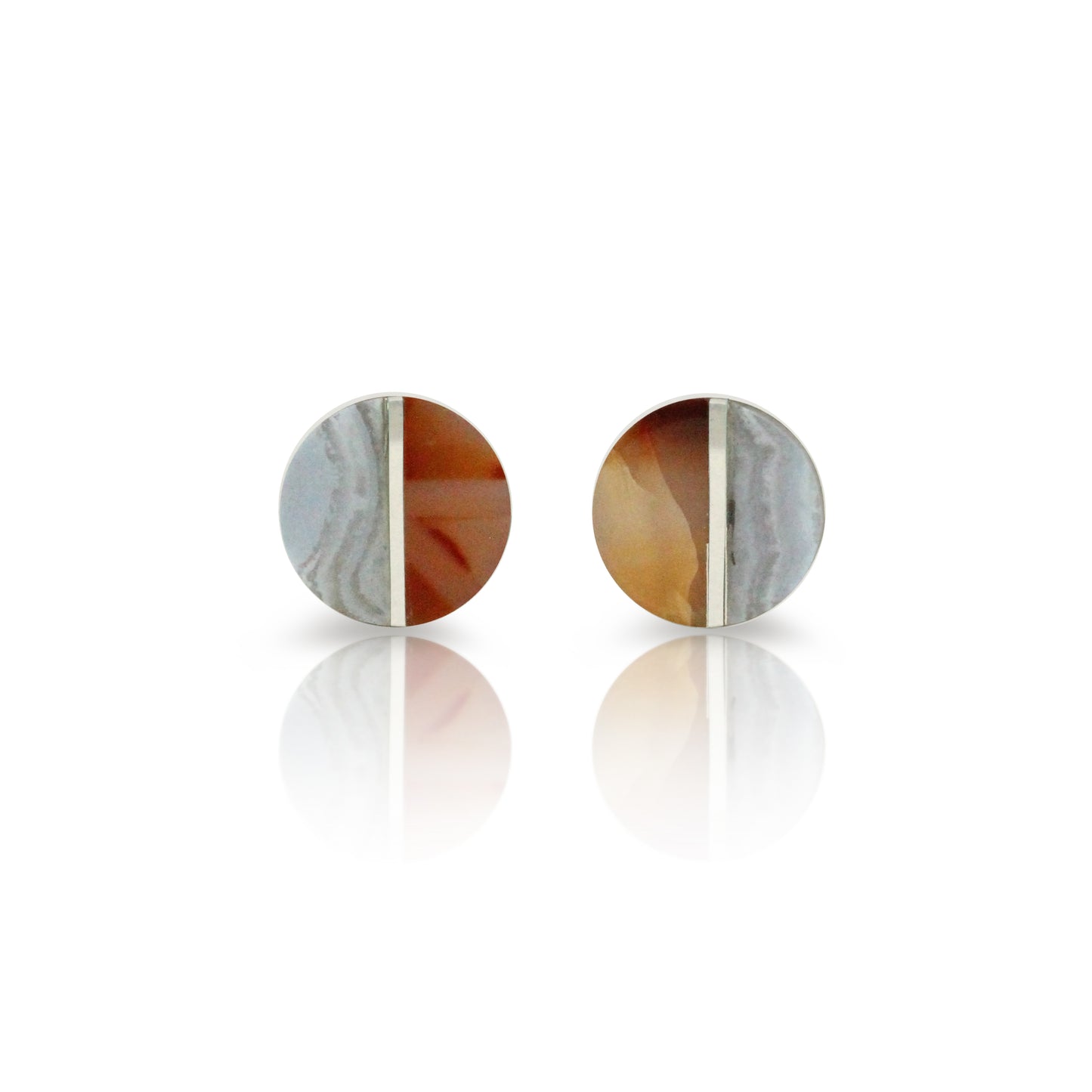 Carnelian and Blue Lace Agate Inlay Stud Earrings