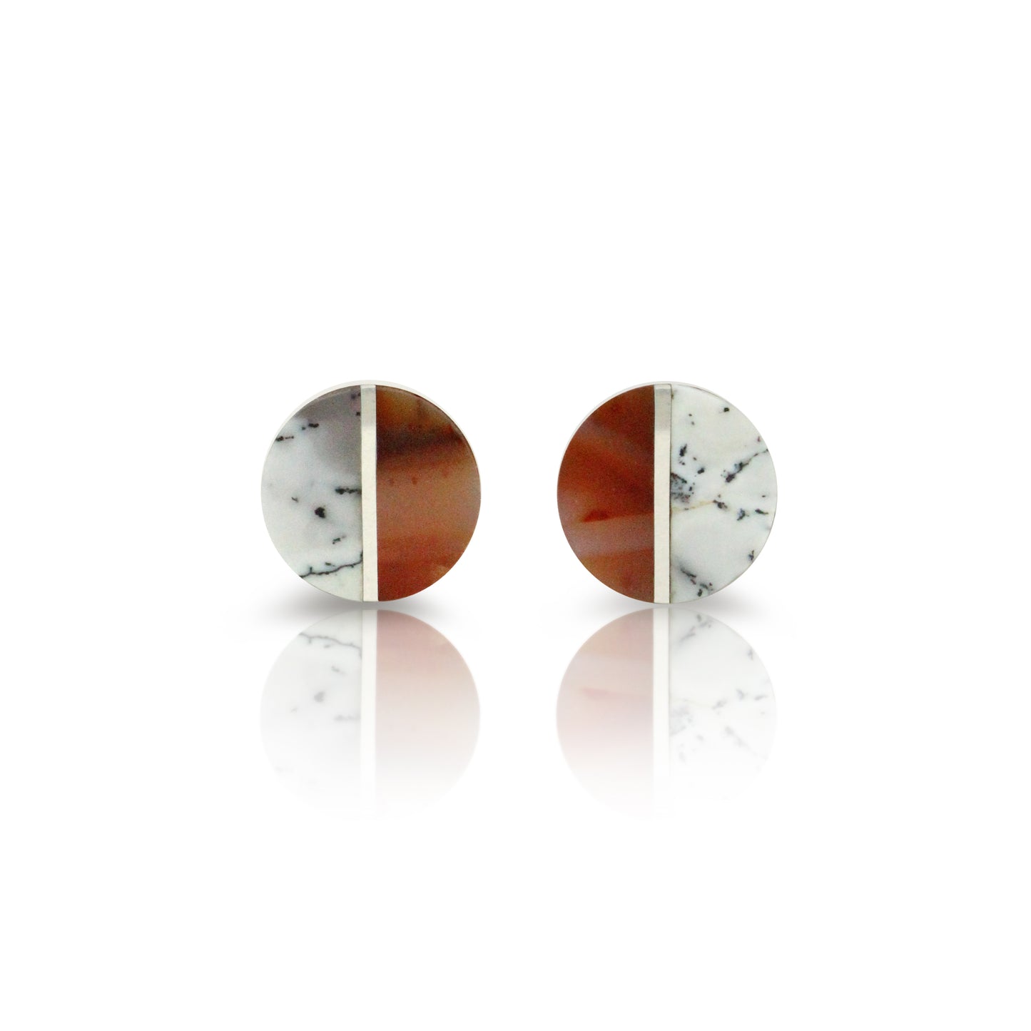 Carnelian and Dendritic Opal Agate Inlay Stud Earrings