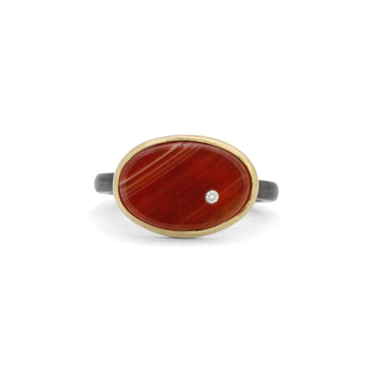 Carnelian and Diamond Elliptical Orbit Gold Ring