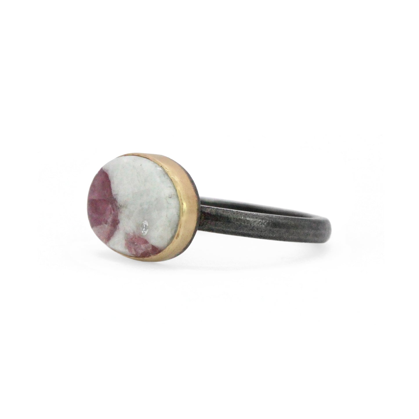 Pink Tourmaline in Quartz and Diamond Elliptical Orbit Gold Ring