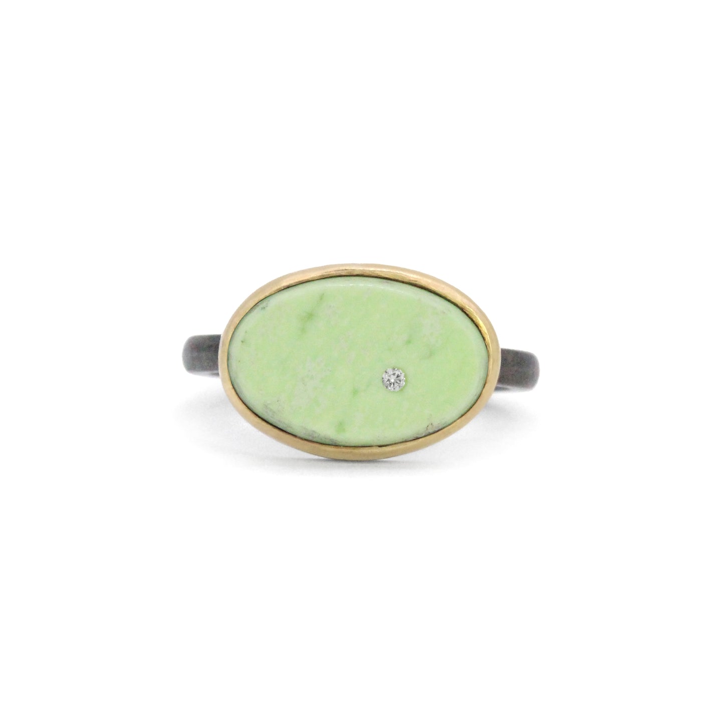 Lemon Chrysoprase and Diamond Elliptical Orbit Gold Ring