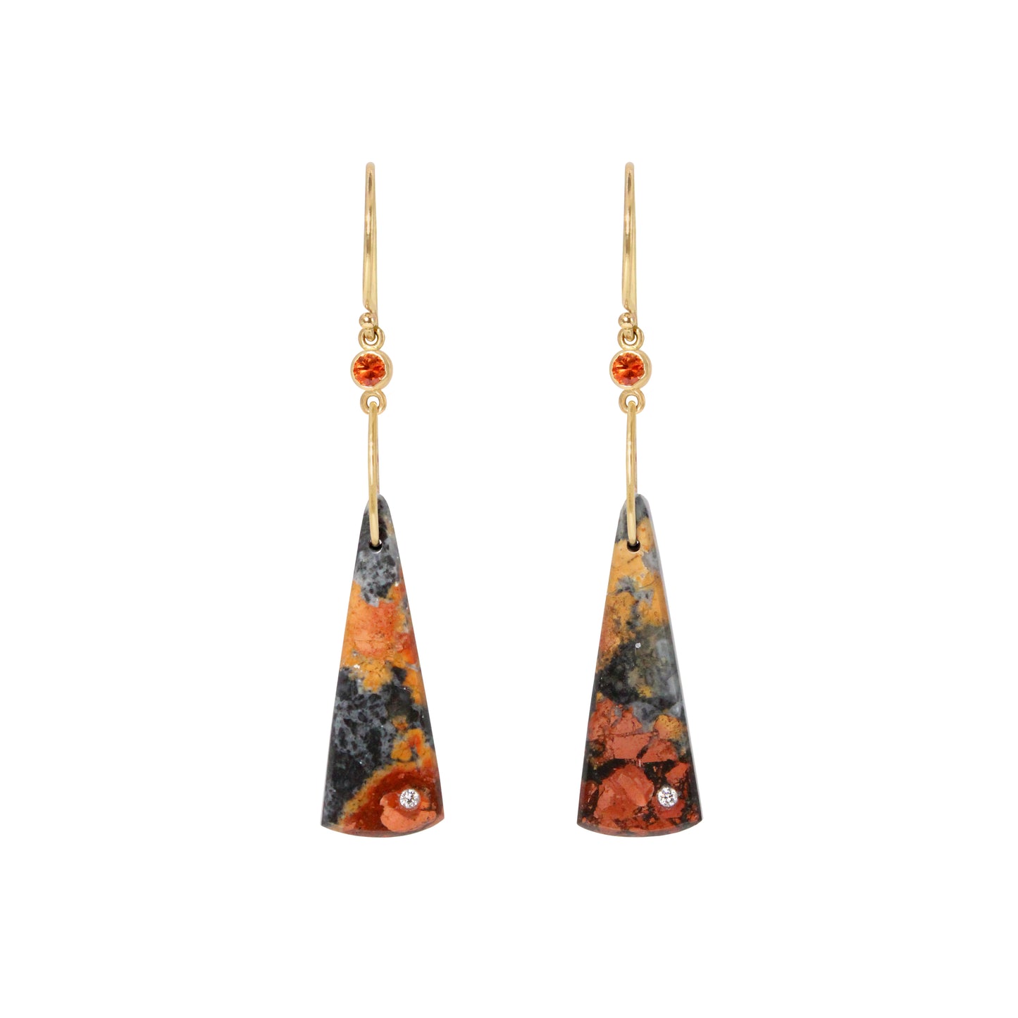 Maligano Jasper, Sapphire, and Diamond Gold Triangle Earrings