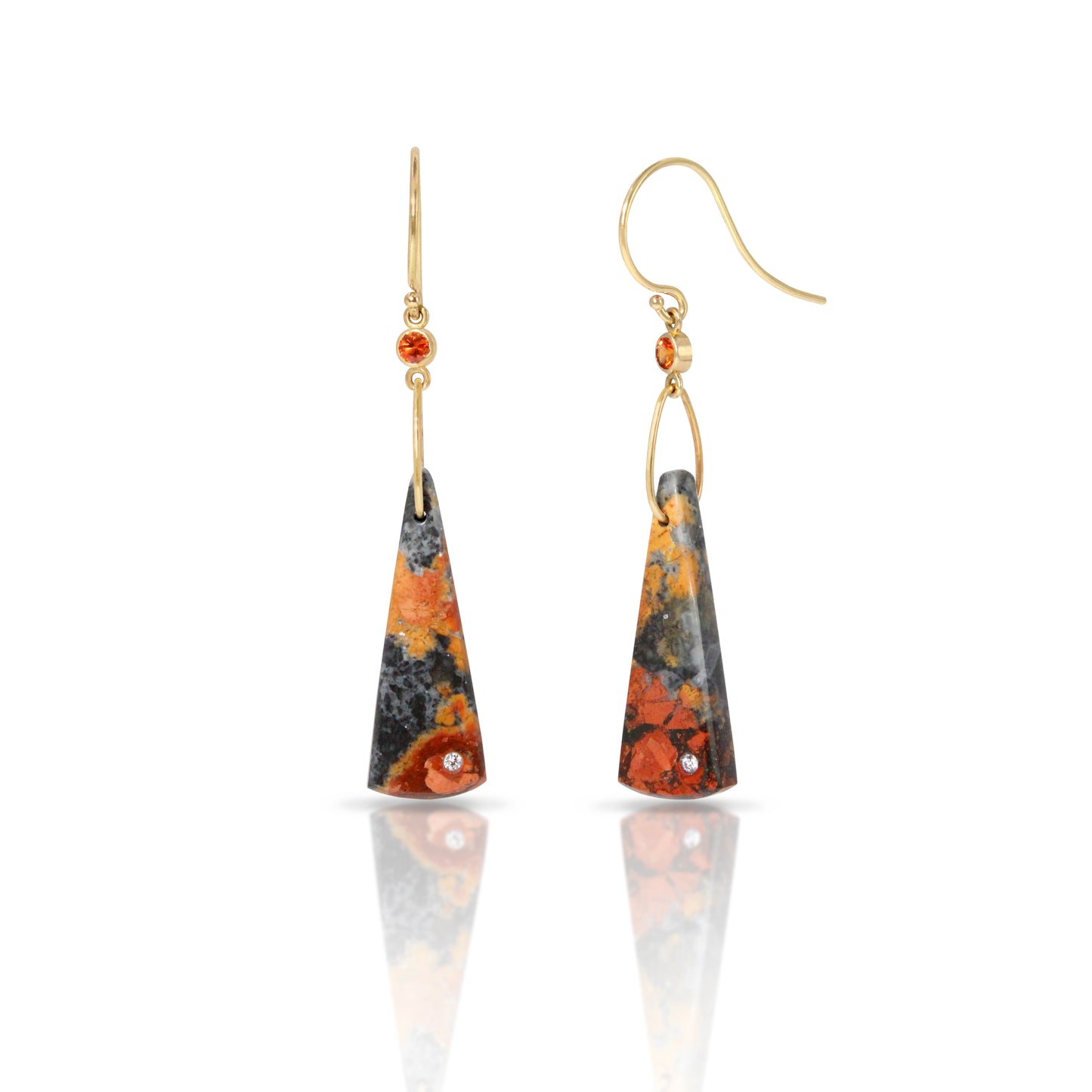 Maligano Jasper, Sapphire, and Diamond Gold Triangle Earrings