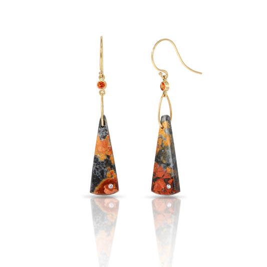 Maligano Jasper, Sapphire, and Diamond Gold Triangle Earrings