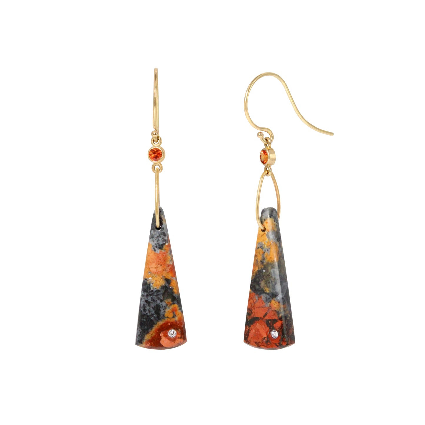 Maligano Jasper, Sapphire, and Diamond Gold Triangle Earrings