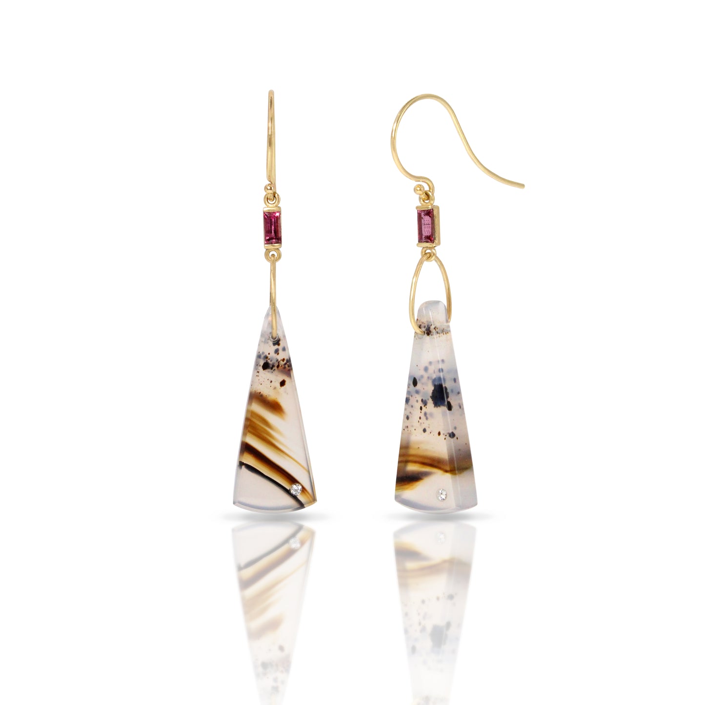 Montana Agate, Garnet and Diamond Gold Triangle Earrings