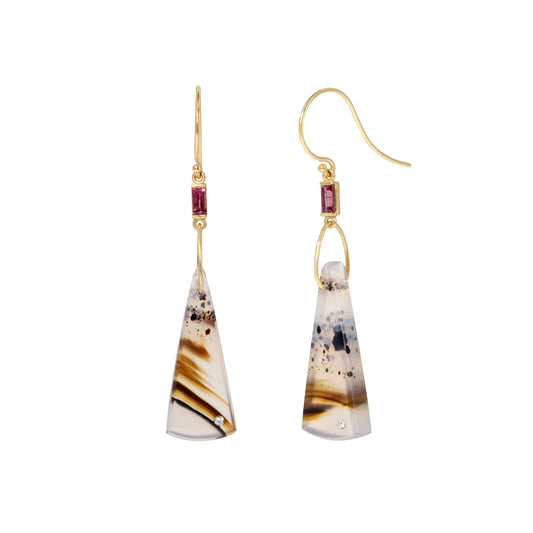 Montana Agate, Garnet and Diamond Gold Triangle Earrings