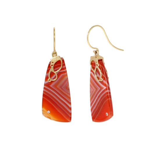 Carnelian and Diamond Gold Earrings