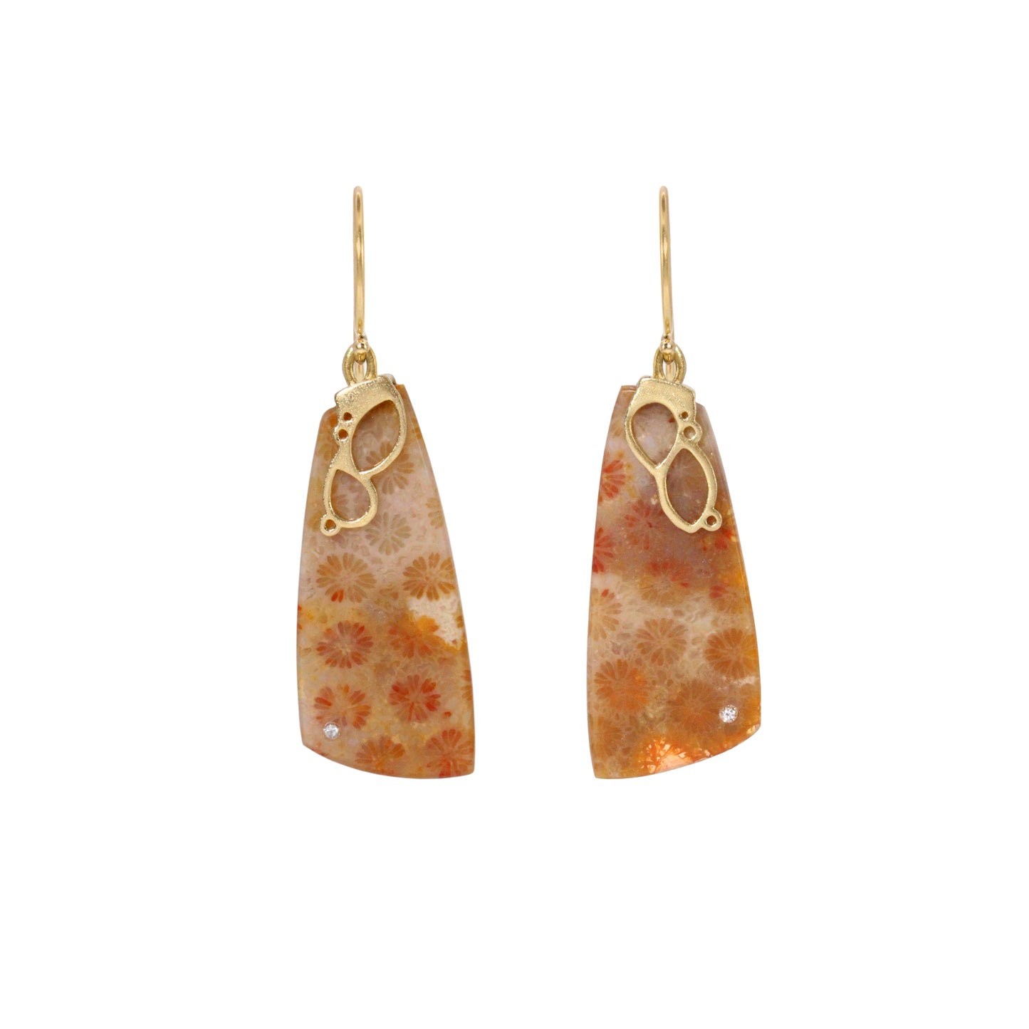 Agatized Coral, Diamond and Gold Earrings