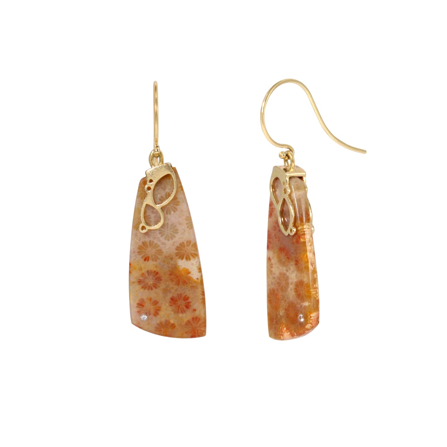 Agatized Coral, Diamond and Gold Earrings