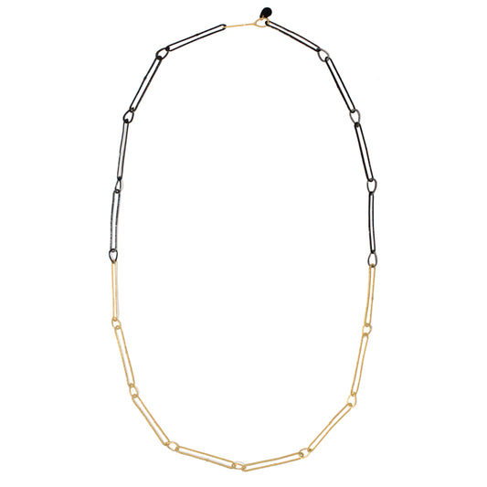 Mixed Metals Elongated Gold Paperclip Link Layering Necklace