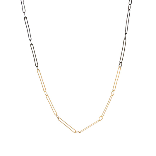 Mixed Metals Elongated Gold Paperclip Link Chain Necklace