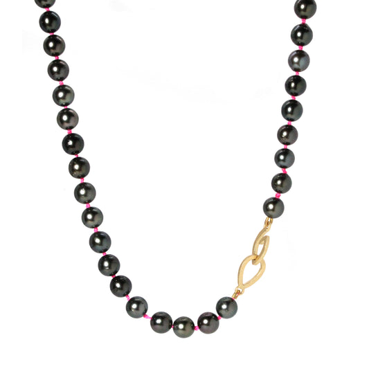 Hand Knotted Tahitian Pearl and Gold Necklace