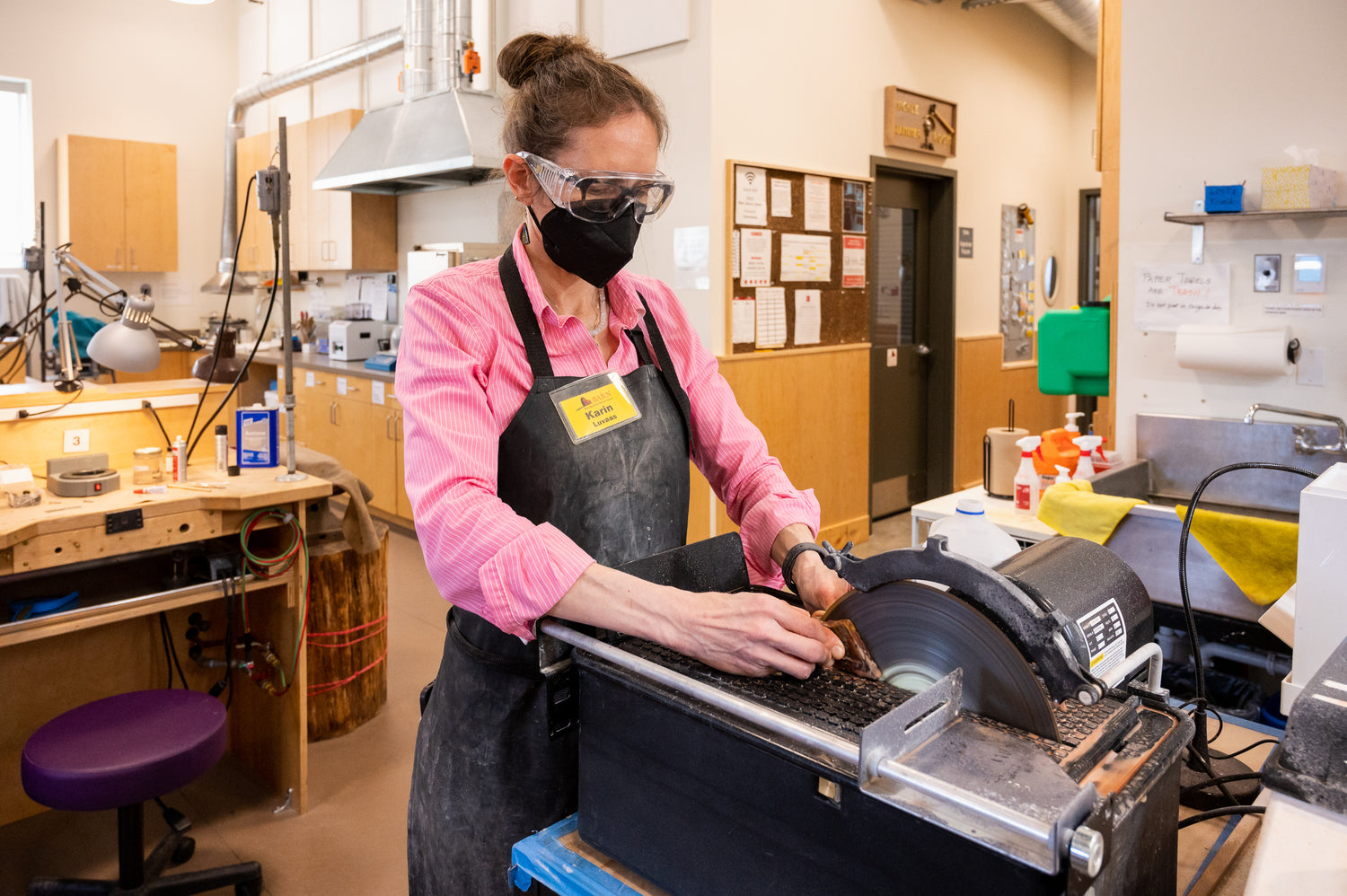 Karin at the cutting wheel