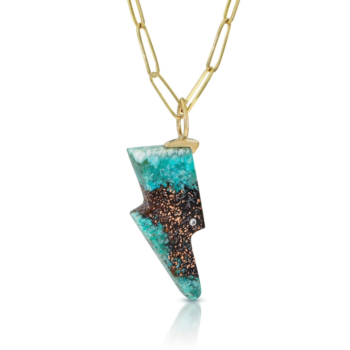 Copper in Chrysocolla and Diamond Gold Bolt Charm