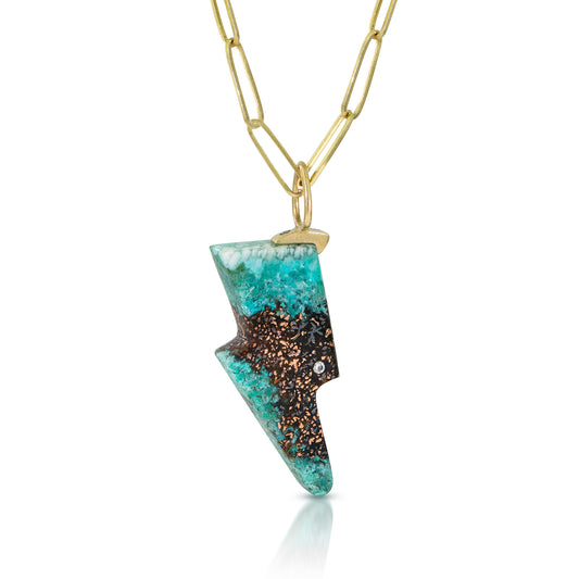 Copper in Chrysocolla and Diamond Gold Bolt Charm